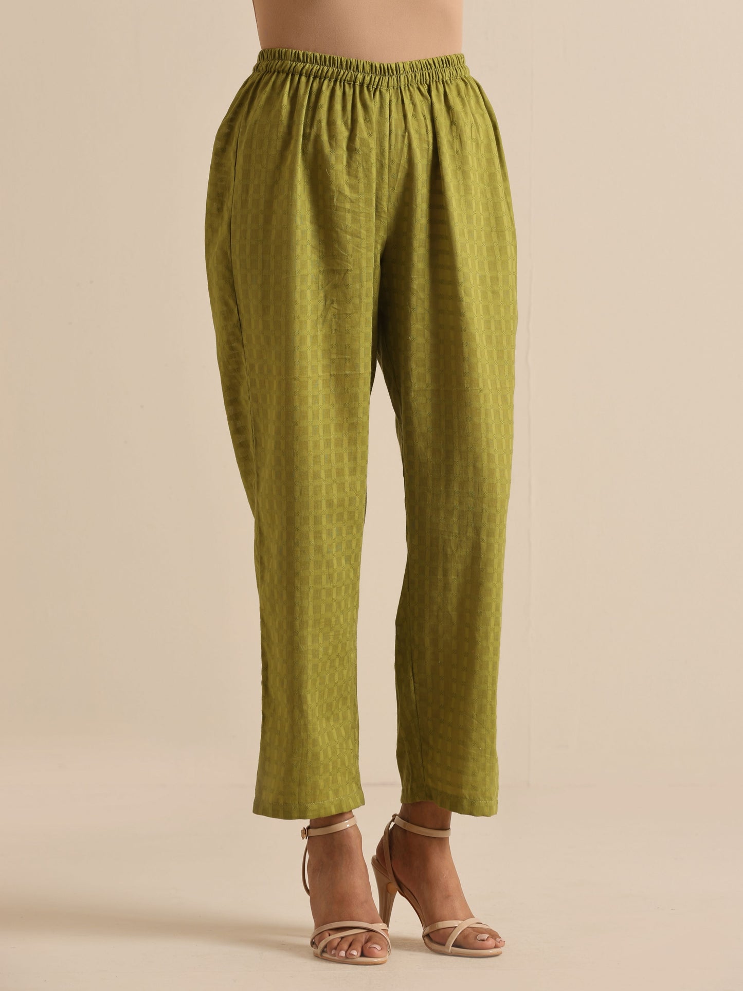 trueBrowns Fresh Green Dobby Puff Sleeve Kurta Pant Set - Distacart