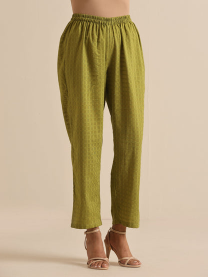 trueBrowns Fresh Green Dobby Puff Sleeve Kurta Pant Set - Distacart