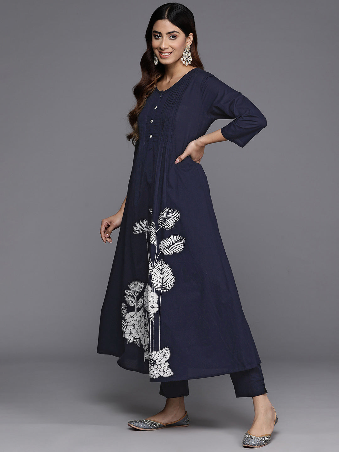 Varanga Women Blue Floral Printed Kurta With Bottom And Dupatta - Distacart