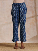 Thumbnail for trueBrowns Indigo Dabu Floral Print Cotton Kurta Pant Set - Distacart