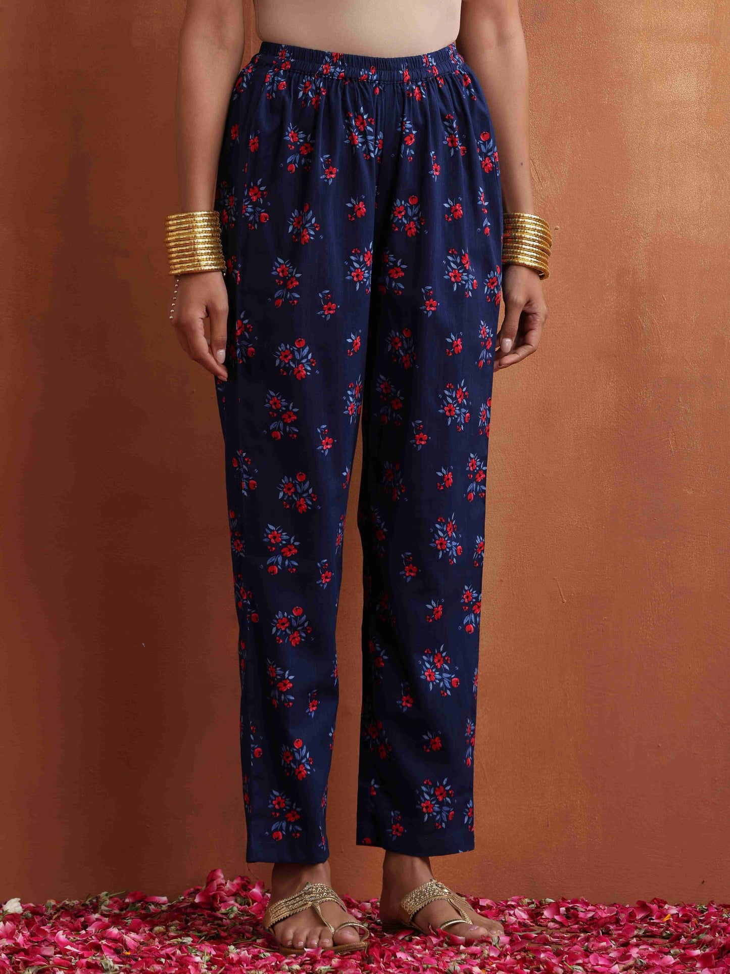 trueBrowns Blue Floral Print Flared Anarkali Kurta Co-ord Set - Distacart