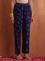 Thumbnail for trueBrowns Blue Floral Print Flared Anarkali Kurta Co-ord Set