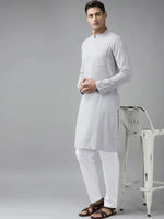Thumbnail for Fabmade Men Grey Cotton Linen Kurta Pyjama