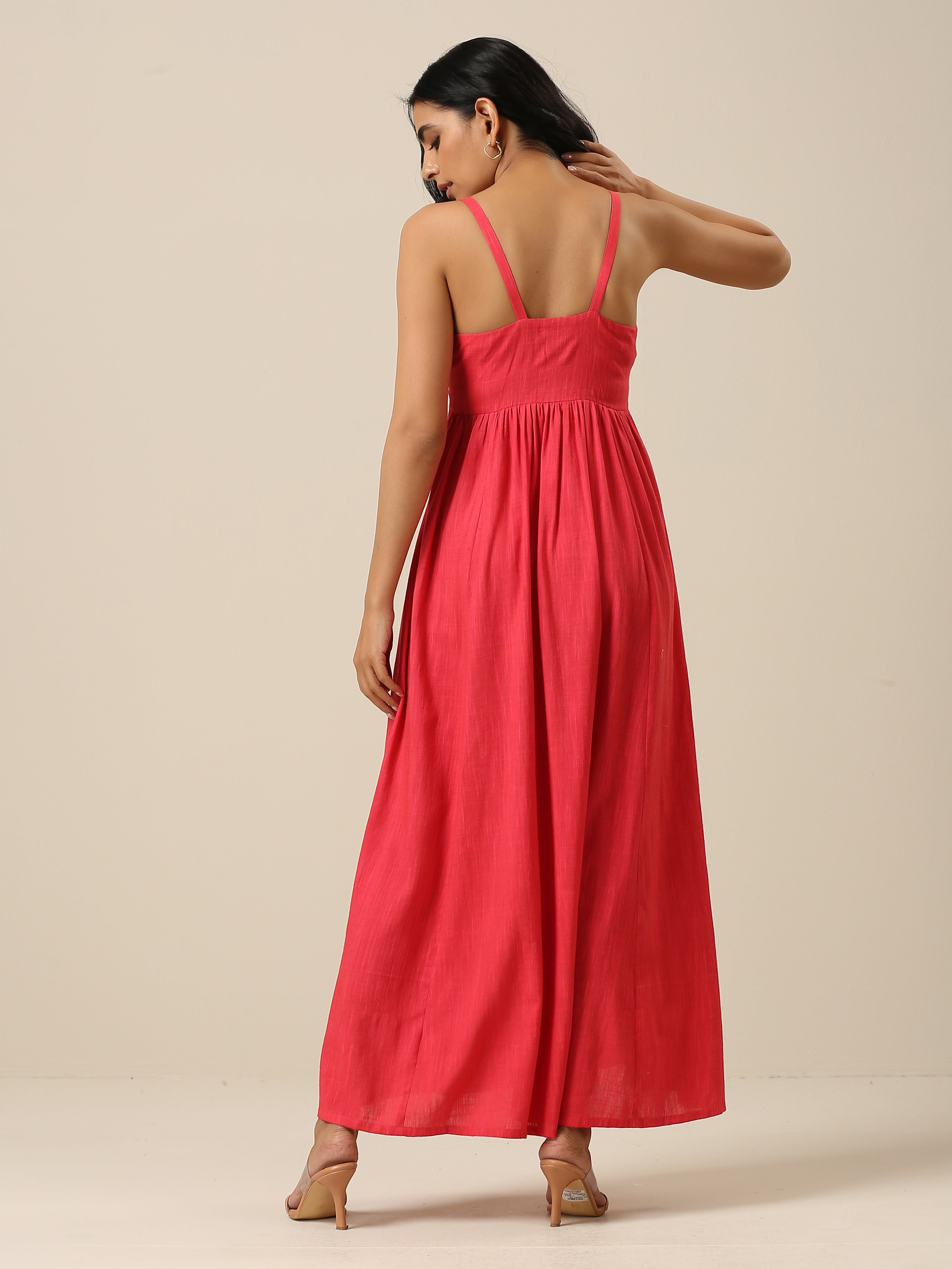 trueBrowns Bright Pink Slub Texture Sleeveless Dress - Distacart