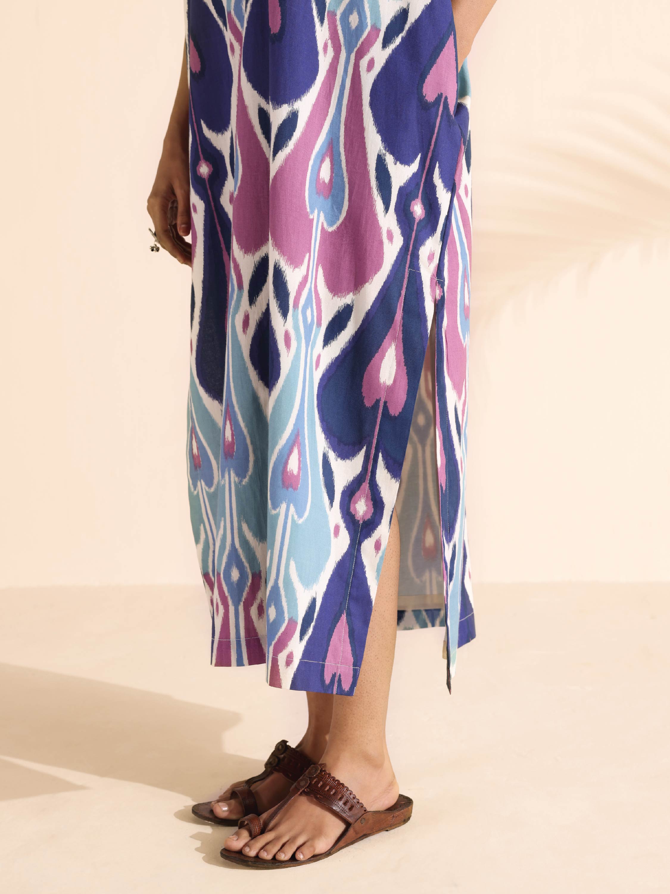 trueBrowns Blue Cotton Ikat Oversized Dress - Distacart