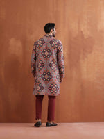 Thumbnail for trueBrowns Men's Rust Geometric Printed Kurta