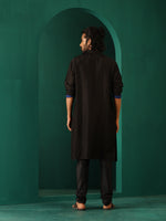 Thumbnail for trueBrowns Men's Black Silk Long Kurta - Distacart