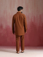 Thumbnail for trueBrowns Men's Brown Cotton Shirt Collar Stylized Kurta Co-ord set