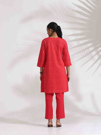 Thumbnail for trueBrowns Red Cotton Print Kurta Co-ord Set