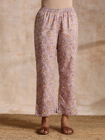 Thumbnail for trueBrowns Grey Overall Floral Block Print Cotton Flared Slit Kurta Pant Set | Relove