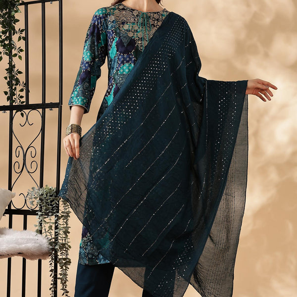 BulBul Kamolika Printed Aqua Rayon Salwar Suit