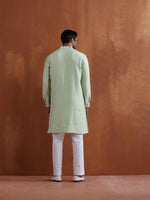 Thumbnail for trueBrowns Men's Green Sequin Chanderi Kurta