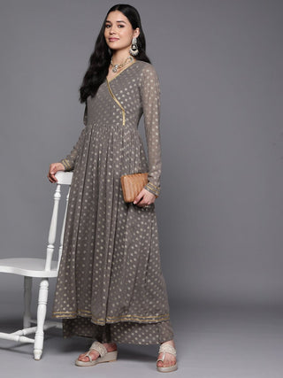Ahalyaa Women Grey Floral Empire Kurta with Palazzos - Distacart