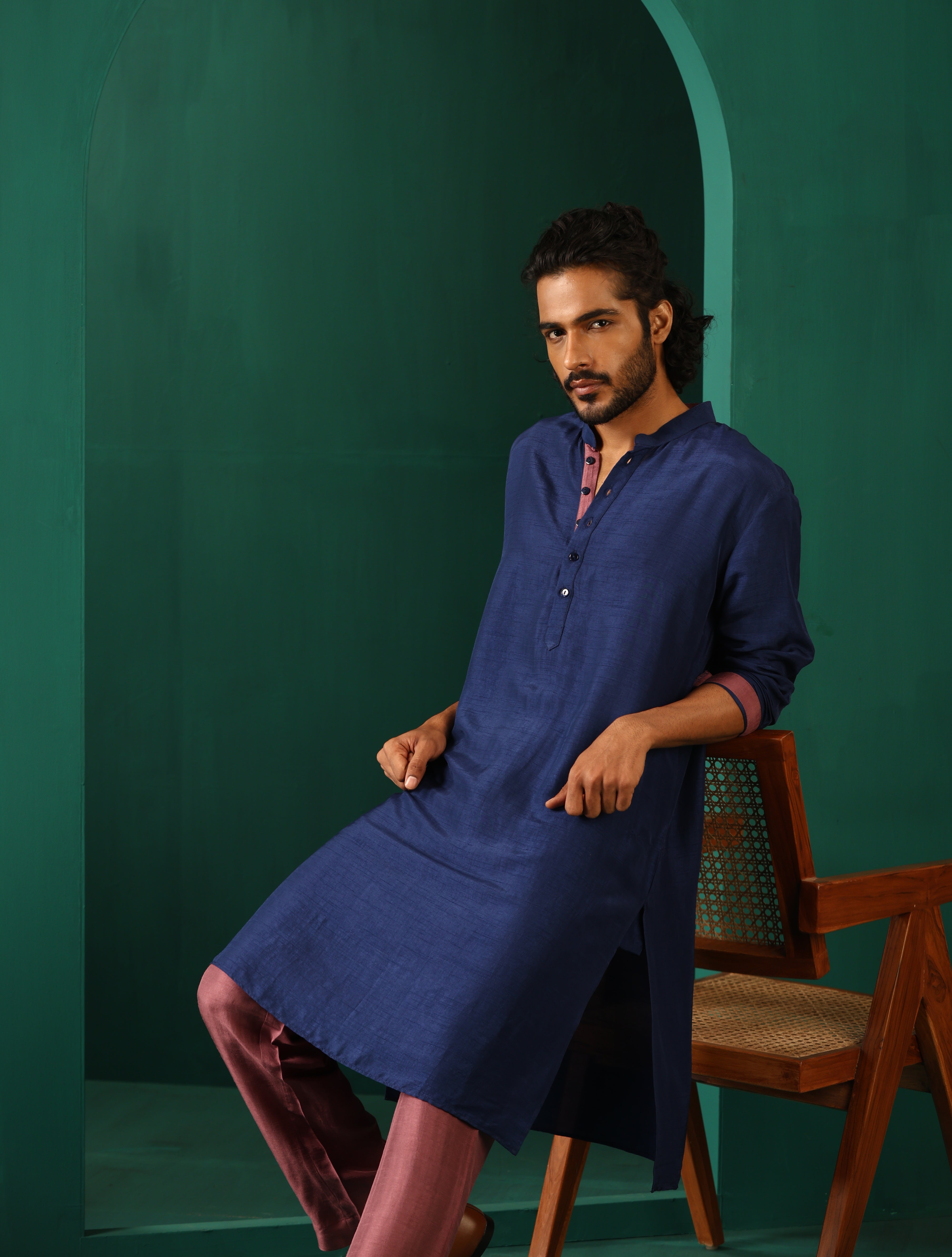 trueBrowns Men's Blue Silk Long Kurta - Distacart