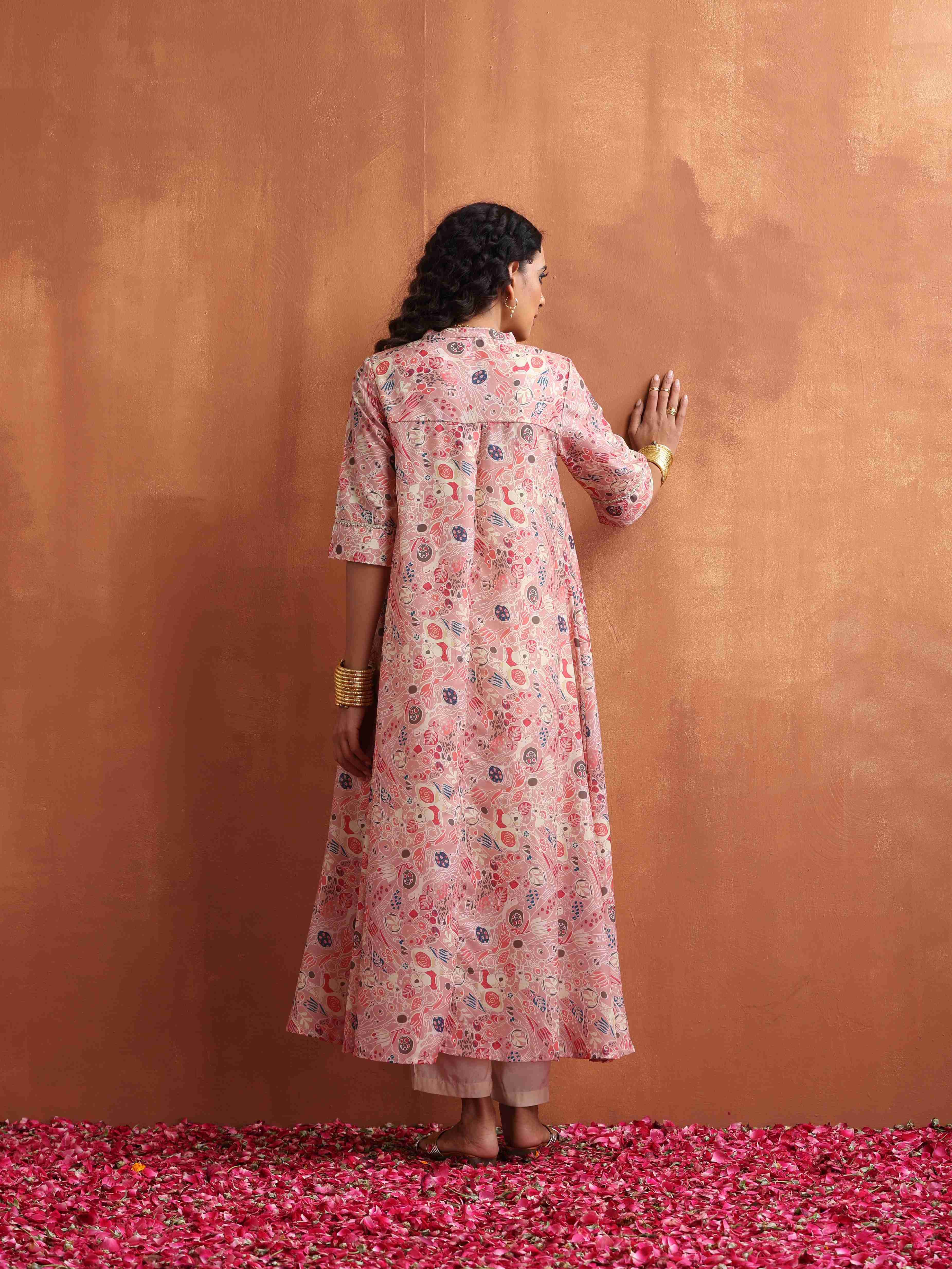trueBrowns Pink Flared Anarkali Kurta Set - Distacart