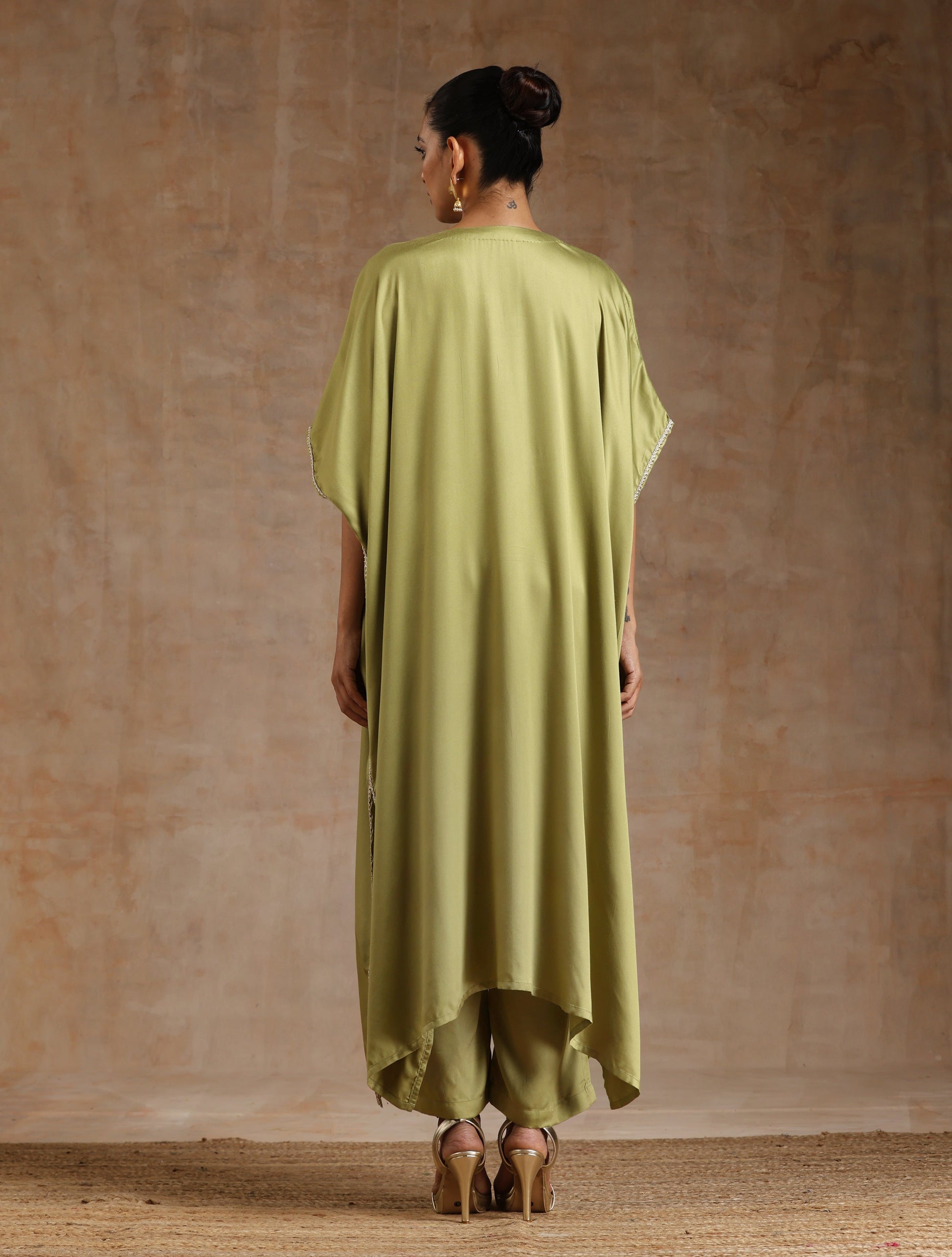 trueBrowns Light Green Modal Satin Kaftan Kurta Set - Distacart