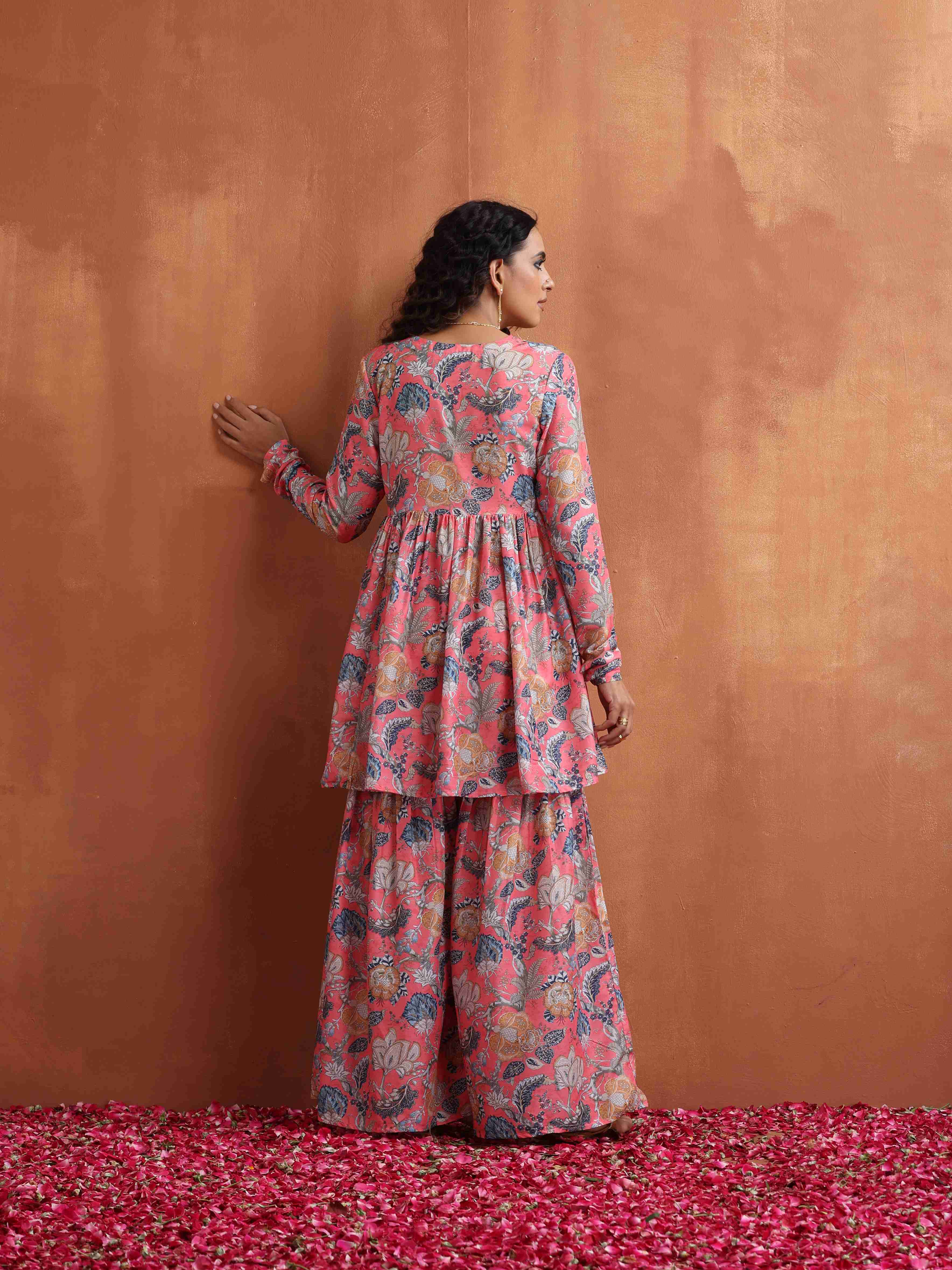 trueBrowns Orange Print Sharara Set - Distacart