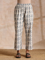 Thumbnail for trueBrowns Grey Dabu Buta Print Cotton V-Square Neck Co-Ord Set - Distacart
