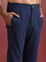 Thumbnail for trueBrowns Men's Navy Cotton Mandarin Collar Kurta Co-ord set
