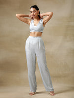 Thumbnail for trueBrowns Grey Bandhani Printed Silk Overlay Jacket Blouse Pant Set - Distacart