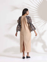 Thumbnail for trueBrowns Beige Cotton Print Long Dress