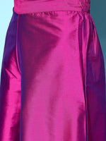 Thumbnail for InWeave Purple Off Shoulder Silk Kurta Set -Pink Kota Bandhej Dupatta
