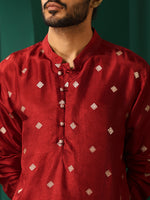 Thumbnail for trueBrowns Men's Maroon Diamond Viscose Silk Long Kurta - Distacart