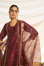 Thumbnail for BulBul Women Maroon Embellished Premium Silk Ethenic A-Line Kali Suit With Dupatta