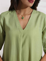 Thumbnail for trueBrowns Green Slub Kurta Set