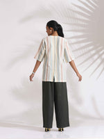 Thumbnail for trueBrowns Off-White Cotton Stripe Jacket Top Co-ord Set