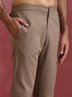Thumbnail for trueBrowns Men's Grey Cotton Shirt Collar Stylized Kurta Co-ord set - Distacart