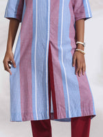 Thumbnail for trueBrowns Blue Cotton Stripe Straight Kurta Set