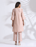 Thumbnail for trueBrowns Light Pink Slub Kurta Co-ord Set