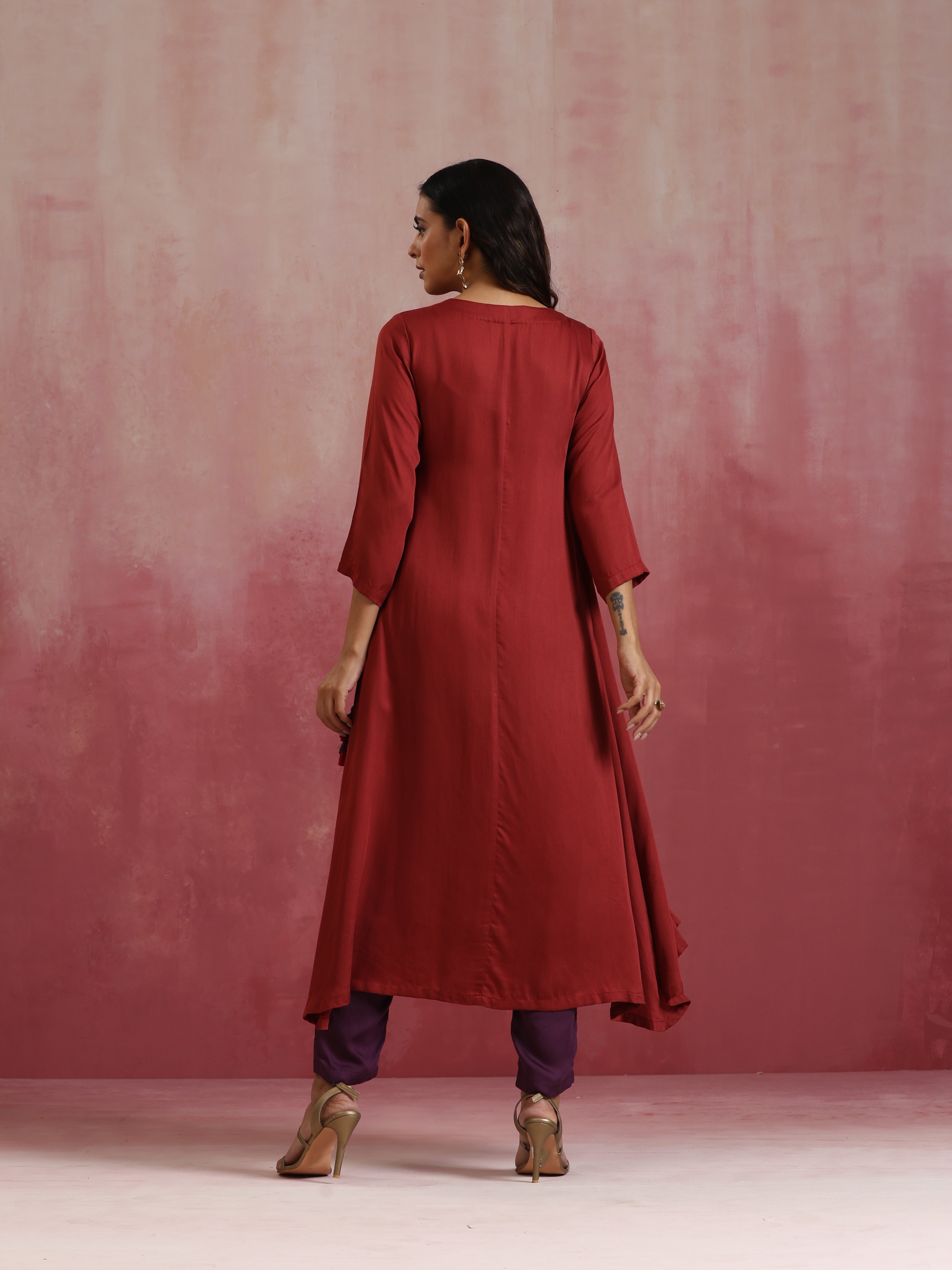 trueBrowns Maroon Modal Angrakha Kurta Set - Distacart
