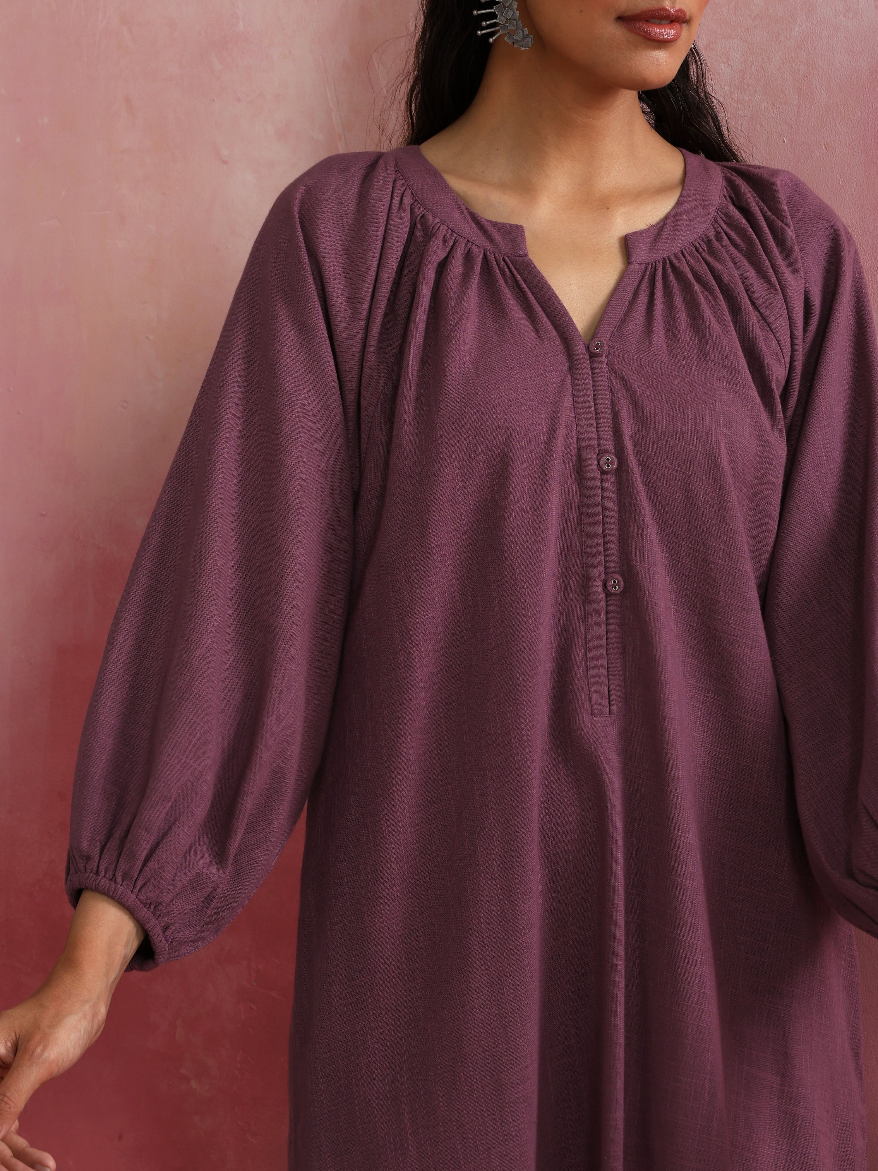 trueBrowns Light Purple Cotton Dobby Dress - Distacart