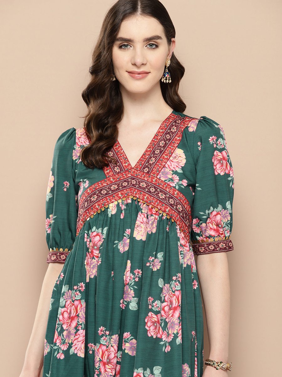 Ahalyaa Women Floral Printed Empire Ethnic Dress - Distacart