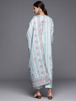 Thumbnail for Varanga Women Blue Stripe Printed Straight Kurta Paired With Tonal Bottom And Dupatta - Distacart