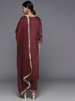 Thumbnail for Varanga Women Maroon Embroidered Kurta Paired With Tonal Bottom And Dupatta - Distacart