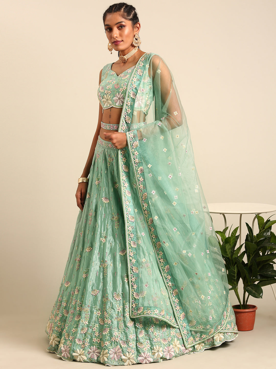 House of Panchhi Sea Green Georgette heavy Sequinse embroidery Lehenga choli & Dupatta - Distacart