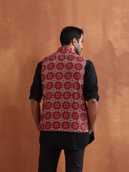 trueBrowns Men's Beige Printed Nehru Jacket - Distacart