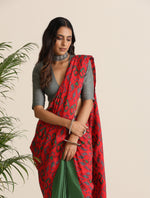 Thumbnail for trueBrowns Red Muslin Ikat Saree