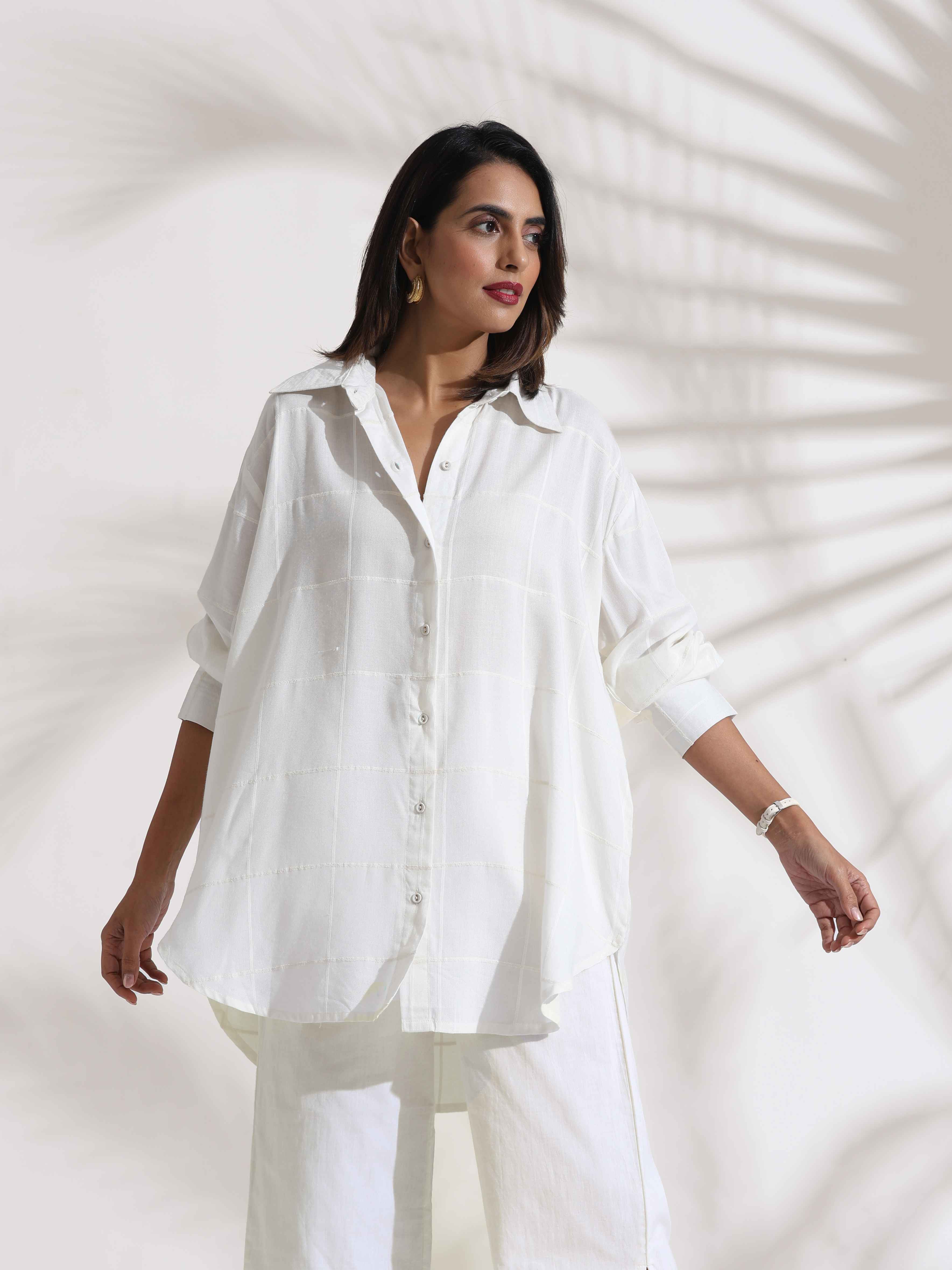 trueBrowns White Cotton Check Shirt Co-ord Set
