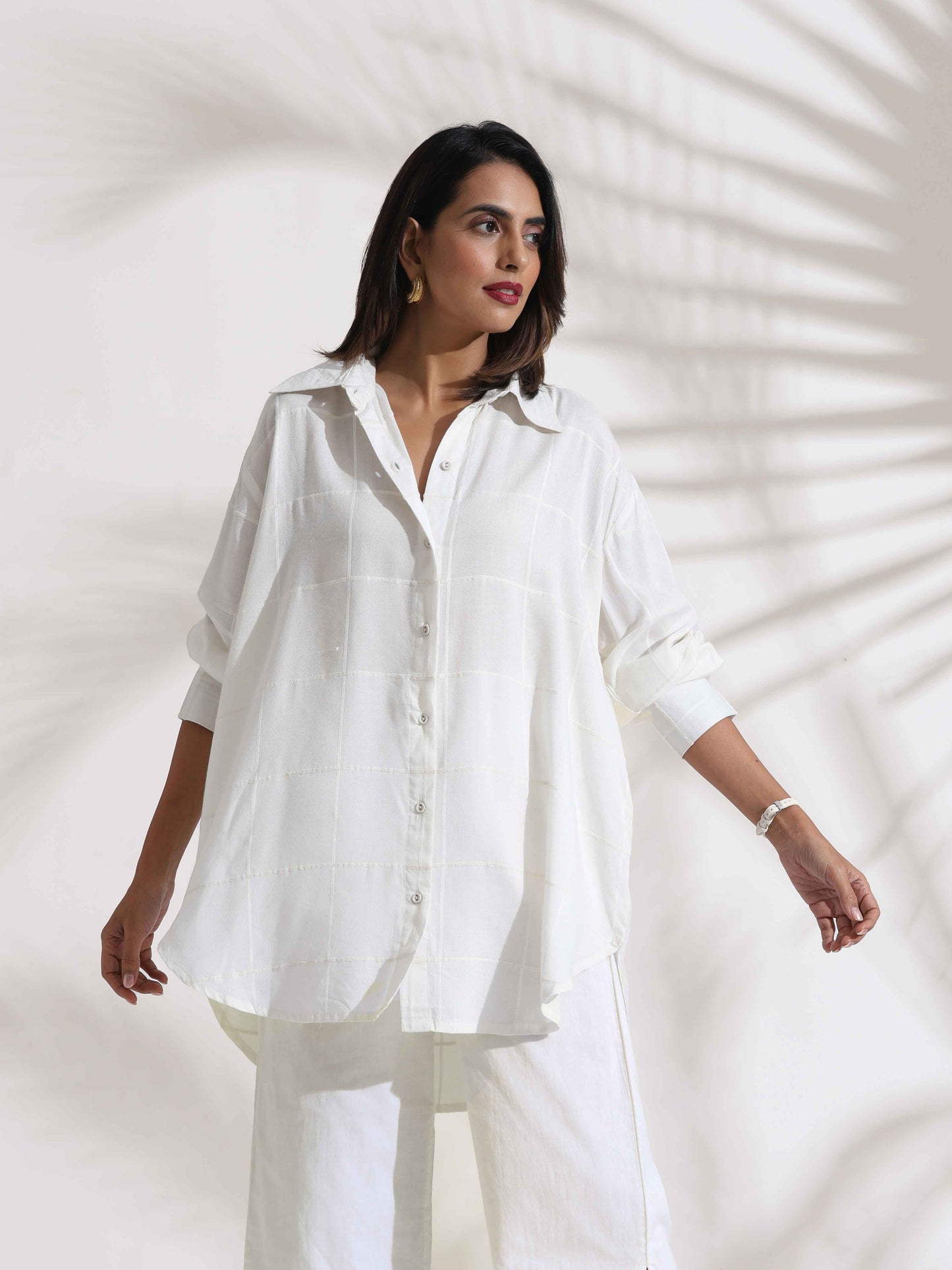 trueBrowns White Cotton Check Shirt Co-ord Set - Distacart