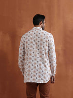 Thumbnail for trueBrowns Men's Ivory Printed Short Kurta