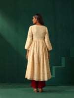 Thumbnail for trueBrowns Ivory Geometric Floral Viscose Silk Anarkali Kurta Pant Set - Distacart