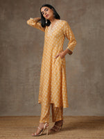 Thumbnail for trueBrowns Beige White Flared Printed Silk Kurta Pant Set - Distacart