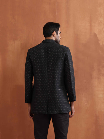 trueBrowns Men's Black Chanderi Long Jacket - Distacart