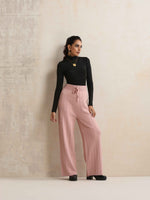 Thumbnail for trueBrowns Pink Woollen Flared Pants
