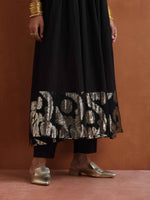 Thumbnail for trueBrowns Black Metallic Flared Anarkali Kurta Set