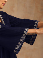 Thumbnail for trueBrowns Midnight Blue Velvet Embroidered Kurta - Distacart